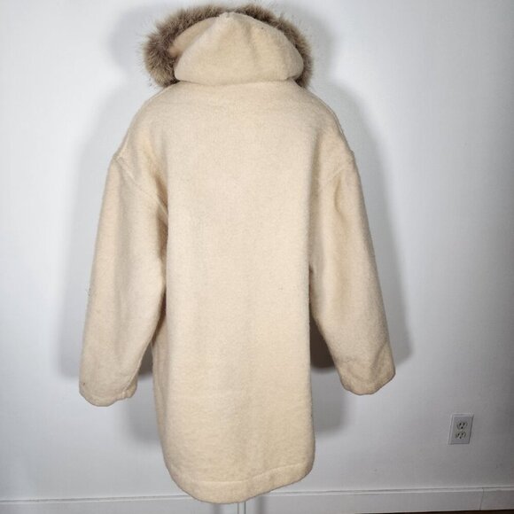 Vintage Hudson's Bay Cream Wool Hooded Coat Fur Trim Winter L - Picture 3 of 10